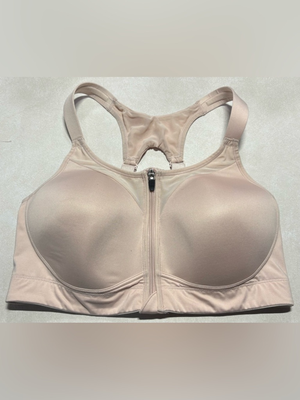 Front-Zip High-Impact Sports Bra in Light Beige
